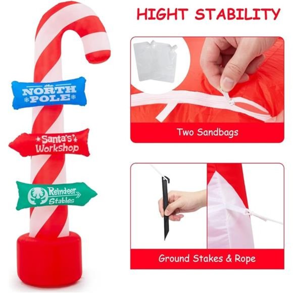 8FT Christmas Inflatable with Lights, Outdoor Inflatable Christmas Candy Canes - Picture 5 of 7